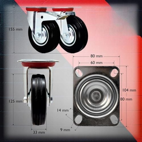 4x Kółka Obrotowe z Hamulcem Skrętne 125mm 400kg Gumowe Zestaw Do na Arena.pl