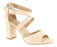 Sandały zamszowe na obcasie słupku 8,5 cm. beżowe Rozmiar obuwia - 40, Długość wkładki [cm]: - 26,00 cm.