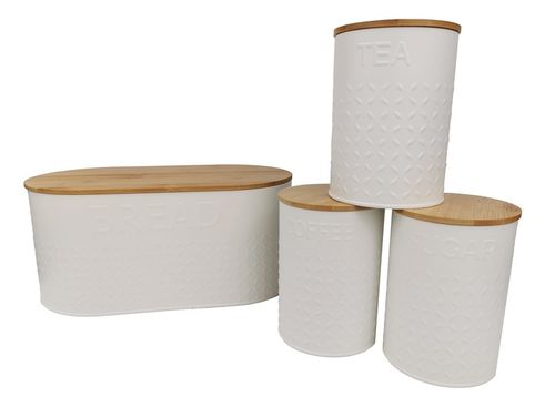 ZESTAW 5W1 CHLEBAK + POJEMNIKI NA KAWĘ CUKIER HERBATĘ DESKA KROJENIA CHZ03 na Arena.pl