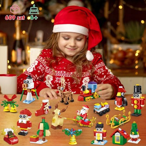 KALENDARZ ADWENTOWY DLA DZIECI KLOCKI ŚWIĄTECZNE 50w1 MIKOLAJ FIGURKA 609el na Arena.pl