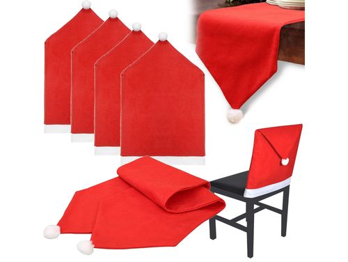 Zestaw do dekoracji stołu święta 4x pokrowiec czapka mikołaj + bieżnik na Arena.pl