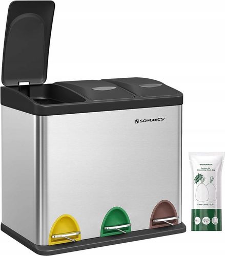 Kosz na śmieci odpady METALOWY 3 KOMORY do segregacji recykling 24l srebrny na Arena.pl