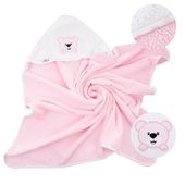 BOCIOLAND Okrycie kąpielowe z kapturkiem ręcznik dla dzieci frotte 100x100cm róż miś