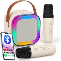 PRZENOŚNY ZESTAW KARAOKE GŁOŚNIK BLUETOOTH RGB DWA MIKROFONY USB MINI JACK
