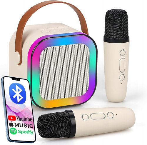 PRZENOŚNY ZESTAW KARAOKE GŁOŚNIK BLUETOOTH RGB DWA MIKROFONY USB MINI JACK na Arena.pl