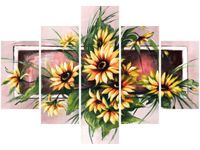 70 100CM OBRAZ 5 ELEM SŁONECZNIKI KORALU DRUK PŁÓTNO