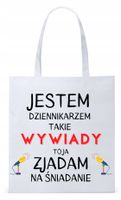 Dla Dziennikarza Prezent Torba Eco Biała Shopper Z Nadrukiem Ze Zdjęciem