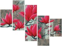 100 75CM OBRAZ 5 ELEM FUKSJOWA MAGNOLIA ŚCIENNY