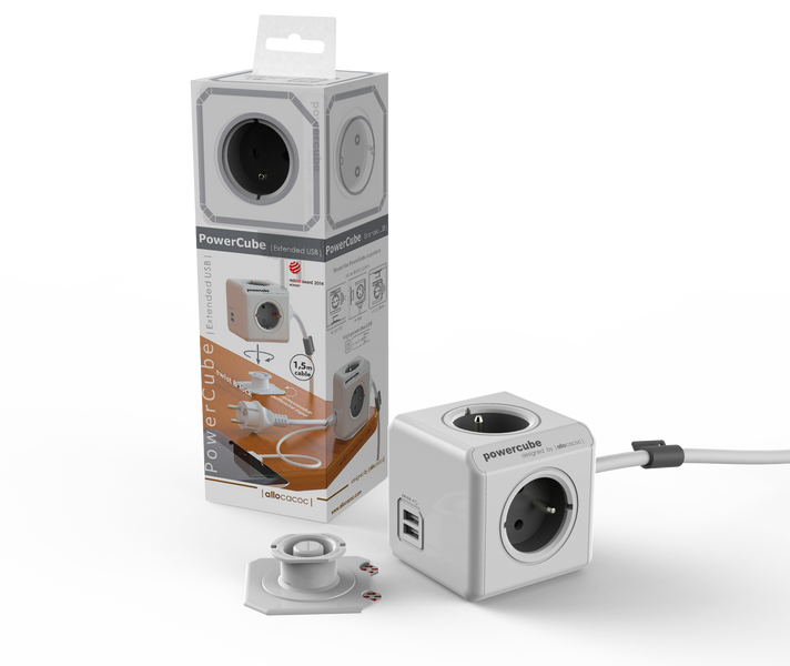 Listwa zasilająca allocacoc PowerCube Extended USB 1,5 m - czerwony, 4x 230 V + 2x USB 2,1 A max zdjęcie 2