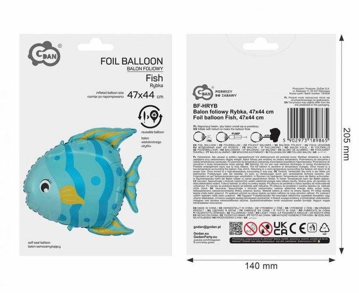 Balon foliowy Rybka, 47x44 cm zdjęcie 3