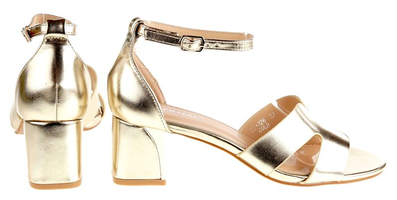 Sandały na obcasie słupku 5,5 cm. pasek złote Rozmiar obuwia - 39, Długość wkładki [cm]: - 25,50 cm. zdjęcie 4
