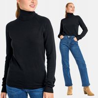 Golf Sweter Damski z Wiskozą Gładki Długi Rękaw Klasyczny Czarny L