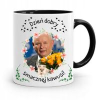 Kubek Czarny Śmieszny Pis Jarosław Kaczyński Z Nadrukiem Ze Zdjęciem