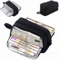 Czarny PIÓRNIK SZKOLNY CZTEROKOMOROWY WIELOFUNKCYJNY POJEMNY