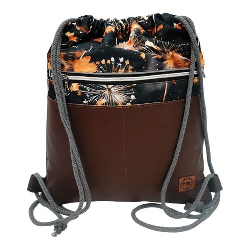 Worko-Plecak Brązowy z Motywem Dmuchawców – Handmade z Ukrytą Kieszenią na Zamek na Arena.pl