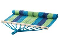 Klasyczny hamak w paski ogrodowy wiszący ze stelażem