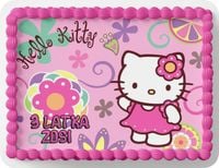 PROSTOKĄTNY OPŁATEK NA TORT A4 20x29CM - HELLO KOTEK KOTKI + IMIĘ