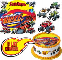 ZESTAW OPŁATEK NA TORT 20CM + 17 POSTACI - BLAZE TRUCK + IMIĘ 15CM 18CM