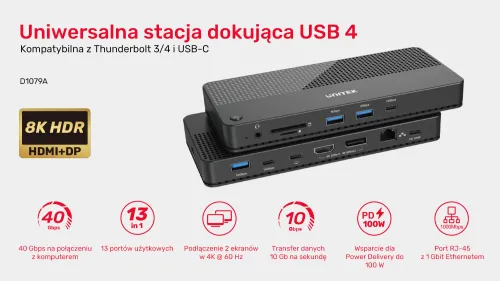 Unitek Stacja dokująca 12w1, HDMI 8K, USB 4, 100 W na Arena.pl