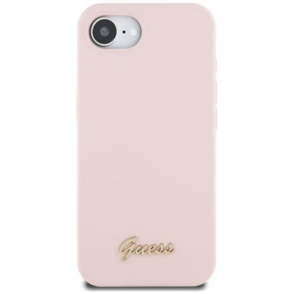 Etui Guess Silicone Script Metal Logo MagSafe do iPhone 16e różowy zdjęcie 3
