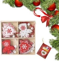 Ozdoby Świąteczne Drewniane Wisiorki Choinkowe 12 szt Boże Narodzenie