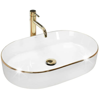 Umywalka Nablatowa Owalna Złoty Rant Biała NADIA White Gold Edge REA 61CM