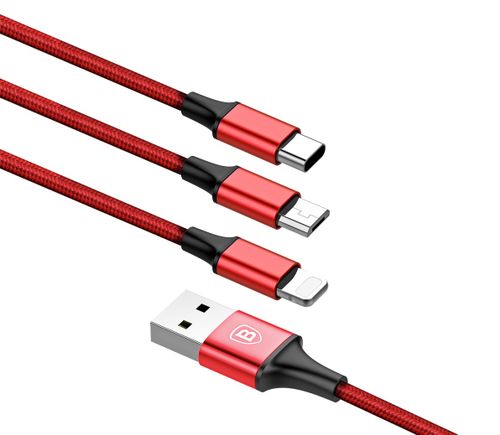 Kabel USB Micro lightning Type-C 3w1 Baseus Rapid czerwony na Arena.pl
