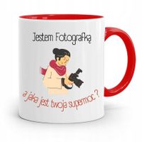 Kubek Czerwony Fotografa Jaka Jest Twoja Supermoc? Z Nadrukiem Ze Zdjęciem