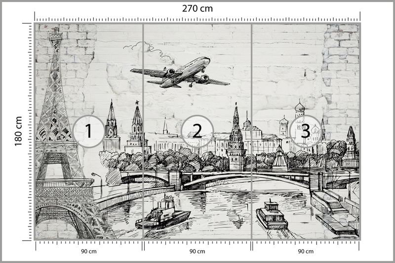 Fototapeta Światowe ZABYTKI Wieża Eiffla Ceglany Mur 270cm x 180cm zdjęcie 2