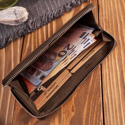 portfel damski skórzany brązowy w geometryczny wzór rfid na Arena.pl