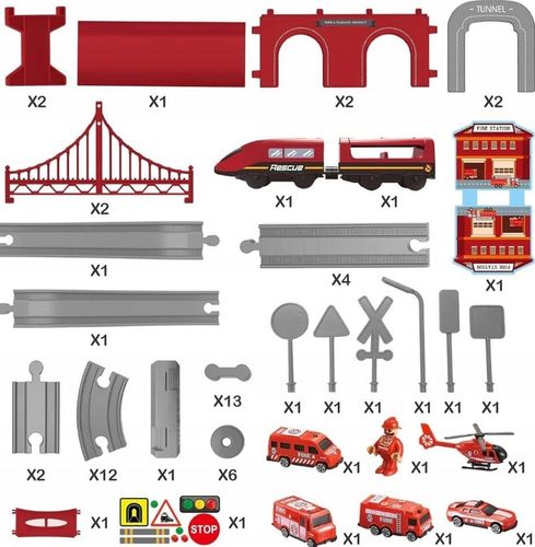 KOLEJKA ELEKTRYCZNA TORY POJAZDY MOSTY DOMKI POCIĄG WAGONY 92 elementów na Arena.pl
