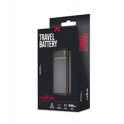 Super Power Bank 20 000 mAh Maxlife 2x USB + Kabel Ledowe Diody Czarny zdjęcie 7