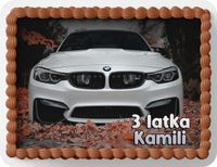 PROSTOKĄTNY OPŁATEK NA TORT A4 20x29CM - BMW SAMOCHODY + IMIĘ