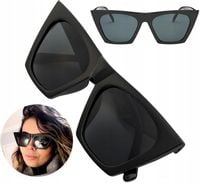 Okulary przeciwsłoneczne kocie duże kwadratowe Czarne UV400 pilotki Damskie