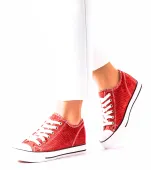 Czerwone brokatowe trampki na koturnie Crete 38