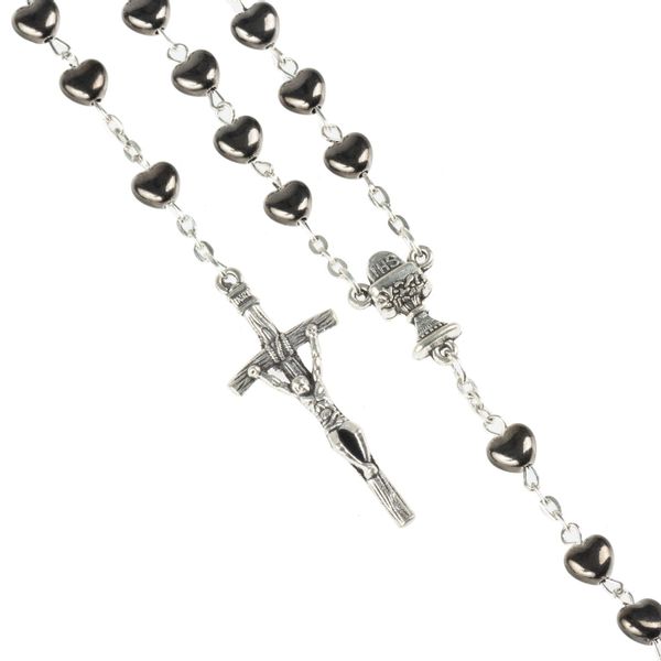 Różaniec Pierwsza Komunia grafitowe serduszka zdjęcie 1