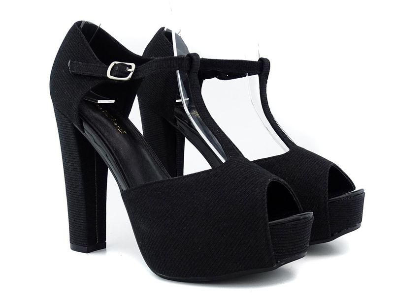 Czarne sandały na słupku platformie pasek 36 zdjęcie 2