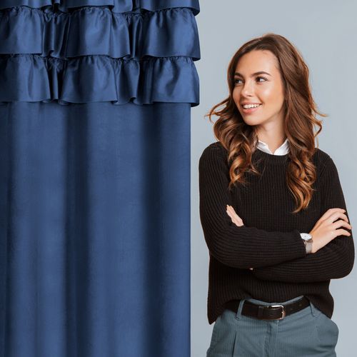 Zasłona zaciemniająca z falbankami na przelotkach SAMI 140X250 granatowa na Arena.pl