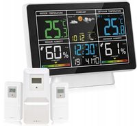 BEZPRZEWODOWA STACJA POGODY 3 czujniki ZEGAR pogoda FAZY KSIĘŻYCA hPa
