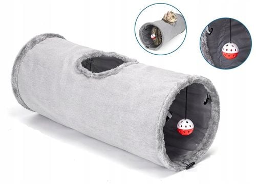 tunel dla kotów zamszowy aksamit z dzwoneczkiem piłeczka 60 cm składany na Arena.pl