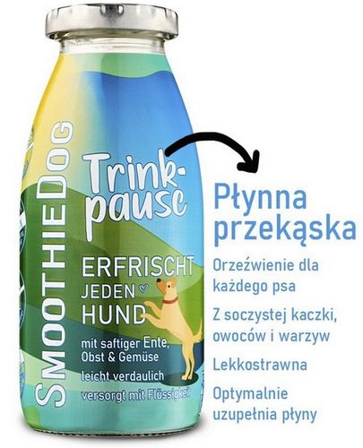 Niskokaloryczna, płynna przekąska dla psa - Smoothie z kaczką BARF 250ml na Arena.pl