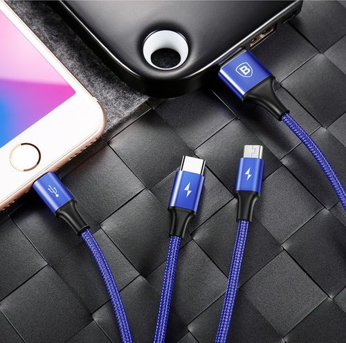 Kabel USB Baseus Rapid 3w1 Typ C / Lightning / Micro 3A 1,2M - niebieski na Arena.pl