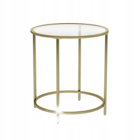 STOLIK KAWOWY SZKLANY DO SALONU OKRĄGŁA ZŁOTA ŁAWA 50 cm METAL GLAMOUR