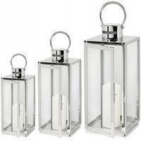 LATARNIE LATARENKI LAMPIONY ŚWIECZNIK ZNICZ 3szt 63-49-38 cm SREBRNE