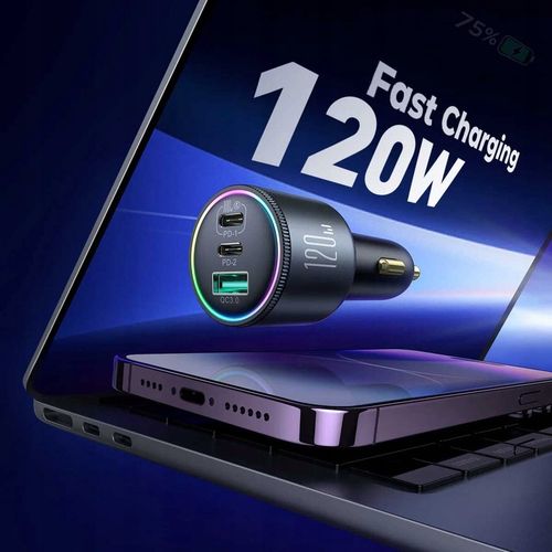 JOYROOM ŁADOWARKA SAMOCHODOWA 120W 2xUSB-C USB-A + KABEL USB-C 100W QC PD na Arena.pl