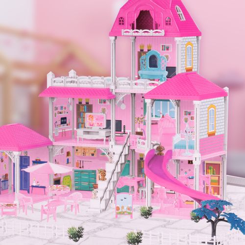 Duży Domek Dla Lalek Villa Rozkładany z Mebelkami, Laleczkami i Pieskami XXL na Arena.pl