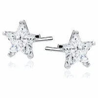 RODOWANE SREBRNE KOLCZYKI WKRĘTKI GWIAZDKI GWIAZDY 4MM BIAŁE CYRKONIE