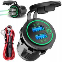 ŁADOWARKA SAMOCHODOWA GNIAZDO ZAPALNICZKI 2x USB QC 3.0 CZERWONY