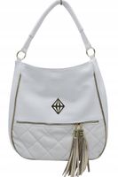 Laura Biaggi - torebka worek biały pikowany złote chwosty L324011