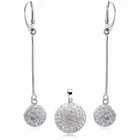 WISZĄCY SREBRNY KOMPLET BIAŁE KULKI 12MM 20MM KRYSZTAŁKI CRYSTAL BEADS